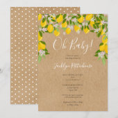 おしゃれなベイビーシャワー　レモンと花のグリーン 招待状 (正面/裏面)