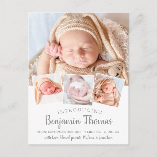 おしゃれなベイビー カスタム 4 枚の写真 出生発表 ポストカード (正面)