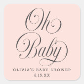 おしゃれなベイビー シャワーフェイス スクリプト ピンク スクエアシール (正面)