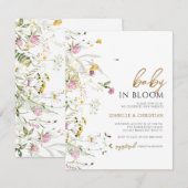 おしゃれなベイビー ブルーム ワイルドフラワーズ ラスティック  招待状 (正面/裏面)