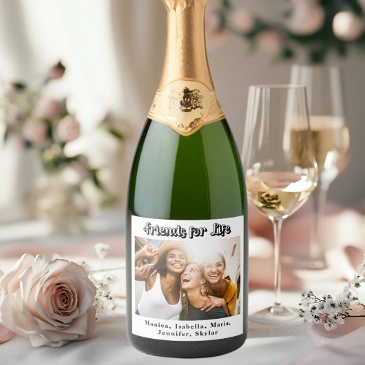 おしゃれなベストフレンドの写真名 現代 シンプル パーティー スパークリングワインラベル