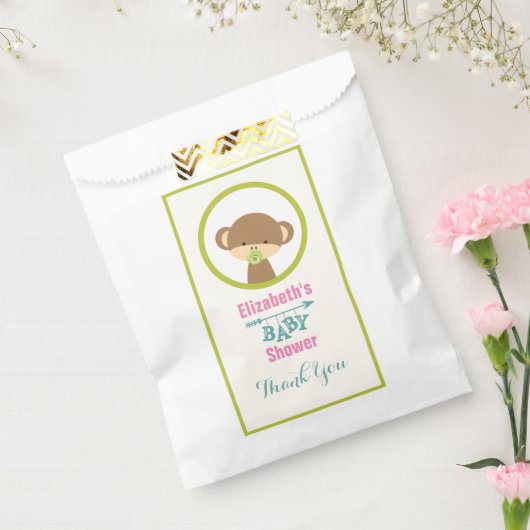 おしゃれなベビーと茶色のモンキー赤ちゃんシャワー感謝してい付き フェイバーバッグ (封をした状態)