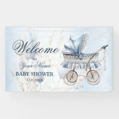 おしゃれなベビーカー ブルーフラワー 美しいパーティーへようこそ 横断幕 (横)