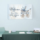 おしゃれなベビーカー ブルーフラワー 美しいパーティー 横断幕 (トレードショー)