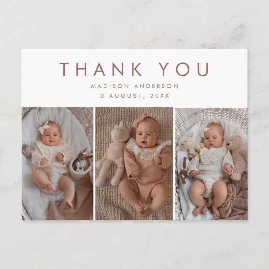 おしゃれなベビーシャワー3枚の写真ありがとうございます ポストカード (正面)