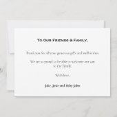 おしゃれなベビーシャワー、男の子、感謝カード 招待状 (裏面)