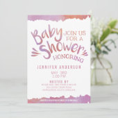 おしゃれなベビーピンクの水彩ベビーシャワー 招待状 (スタンド正面)