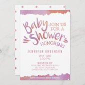 おしゃれなベビーピンクの水彩ベビーシャワー 招待状 (正面/裏面)