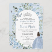 おしゃれなベビーブルーの花のプリンセスアーチのキンセアニエラ 招待状 (正面/裏面)