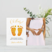 おしゃれなベビー足写真 カップルのベビーシャワー 招待状 (スタンド正面)