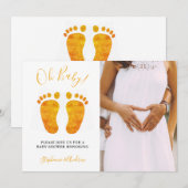 おしゃれなベビー足写真 カップルのベビーシャワー 招待状 (正面/裏面)