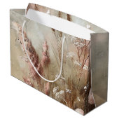 おしゃれなベージュとブッシュのボヘミアンフラワーブライダルシャワー ラージペーパーバッグ (裏面アングル)