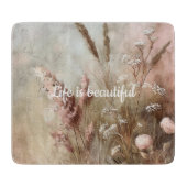 おしゃれなベージュのチークカラーのボヘミアンフラワープリント カッティングボード (正面)