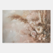 おしゃれなベージュのチークカラーのボヘミアンフラワープリント ラッピングペーパーシート (正面3)