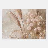 おしゃれなベージュのチークカラーのボヘミアンフラワープリント ラッピングペーパーシート (正面2)