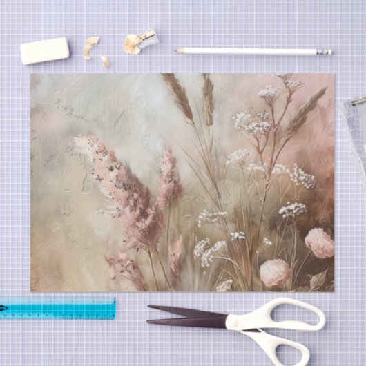 おしゃれなベージュのチークカラーのボヘミアンフラワー 薄葉紙 (クラフト)