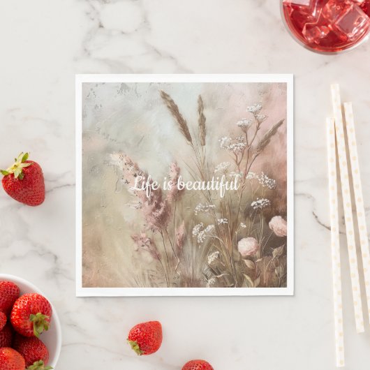 おしゃれなベージュのチークボトム フラワーボヘミアンスタイル スタンダードランチョンナプキン (インサイチュ)