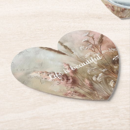 おしゃれなベージュのチークボトム フローラルボヘミアンスタイル ペーパーコースター (アングル)