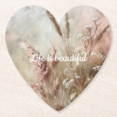 おしゃれなベージュのチークボトム フローラルボヘミアンスタイル ペーパーコースター (正面)