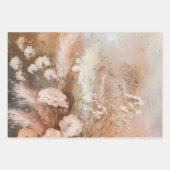 おしゃれなベージュのブッシュ ボヘミアンフラワープリント ラッピングペーパーシート (正面)