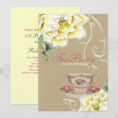 おしゃれなベージュの芍薬の水彩花イラストの結婚前お披露目パーティー 招待状 (正面/裏面)