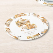 おしゃれなベージュ＆ゴールドのゆりかごカスタム ラウンドペーパーコースター (アングル)