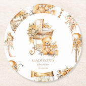おしゃれなベージュ＆ゴールドのゆりかごカスタム ラウンドペーパーコースター (正面)