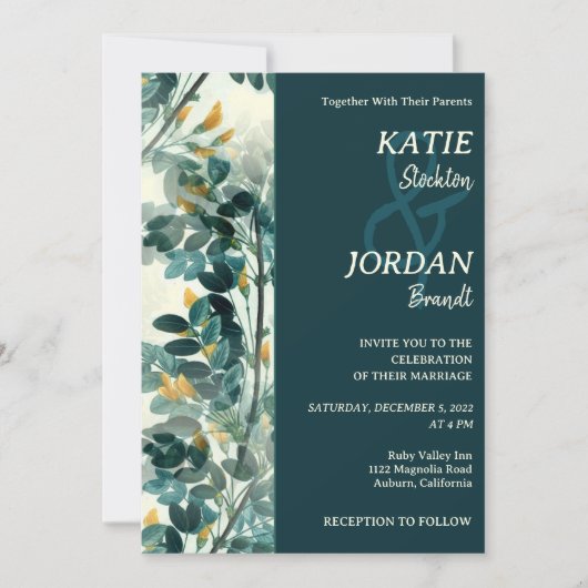 おしゃれなペイントリーフウェディング招待状 招待状 (正面)