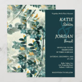 おしゃれなペイントリーフウェディング招待状 招待状 (正面/裏面)