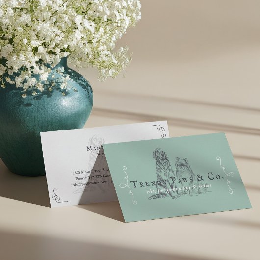 おしゃれなペットサロン ポメラニアン & ゴールデンレトリバー 犬 名刺