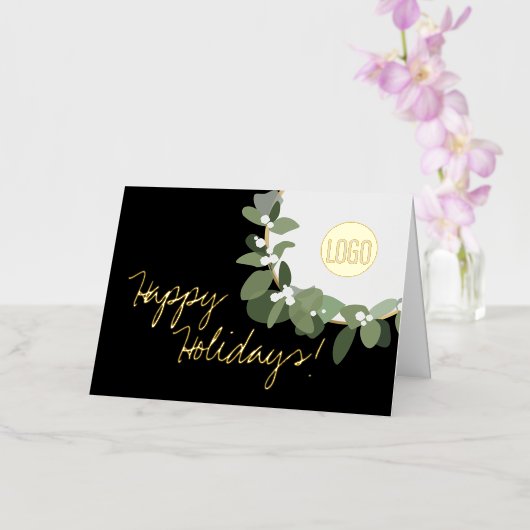 おしゃれなホリデーシーズン エレガントなリース ビジネス ロゴ 箔シーズンカード (蘭)