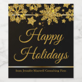 おしゃれなホリデーシーズン ブラック ゴールド スノーフレーク カスタム ワインラベル (シングルラベル)