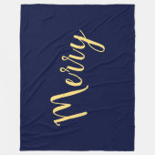 おしゃれなホリデー テキスト ネイビーブルーの背景 MERRY フリースブランケット (正面)
