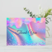 おしゃれなホログラフィックユニコーンがきらきらと輝く サンキューカード (スタンド正面)