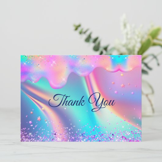 おしゃれなホログラムユニコーンがきらきらと輝く サンキューカード (スタンド正面)