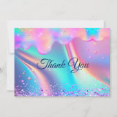 おしゃれなホログラムユニコーンがキラキラを垂らす サンキューカード (正面)