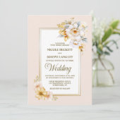 おしゃれなホワイトゴールドの花柄ウェディング 招待状 (スタンド正面)