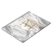 おしゃれなホワイトゴールド グリッター アゲート モノグラム スクリプト 名前 ノートブック (左側)