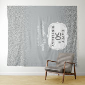 おしゃれなホワイトシルバーグリッター誕生日バックドロップバナー タペストリー (インサイチュ(横))