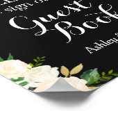 おしゃれなホワイトフラワー ストリングライト ゲストブックサイン ポスター (角)