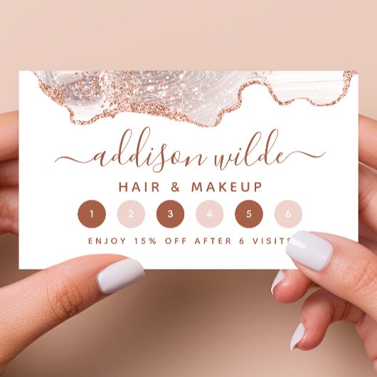 おしゃれなホワイト大理石アゲートローズゴールドグリッター ロイヤリティカード