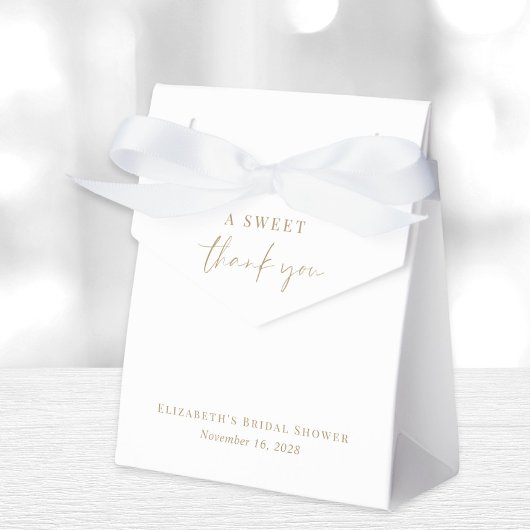 おしゃれなホワイト ゴールドのウェディングシャワー お礼 フェイバーボックス