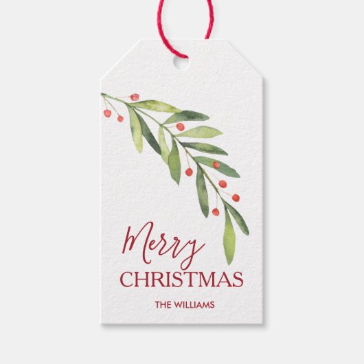 おしゃれなホーリーとバラのクリスマス ギフトタグ (正面)