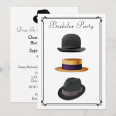 おしゃれなボウラーストローフェドーラハット独身パーティー 招待状 (正面/裏面)