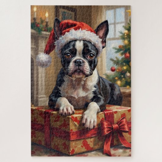 おしゃれなボストンテリアのクリスマスギフト ジグソーパズル (縦)