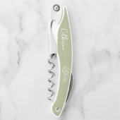 おしゃれなボタニカルグリーンの花嫁の友人へのプロポーズ ソムリエナイフ (正面)