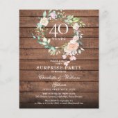 おしゃれなボタニカルサプライズパーティー 40周年 誕生日招待状 (正面)