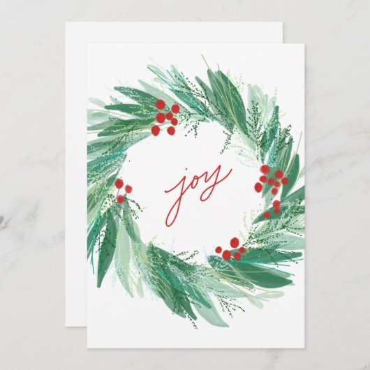 おしゃれなボタニカルホリデーシーズンリースのフラットクリスマスカード シーズンカード (正面/裏面)