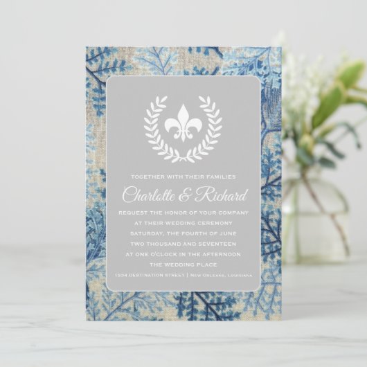 おしゃれなボタニカル&ネイビーフローラル フランスのフルールドリス 招待状 (スタンド正面)