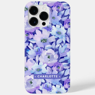おしゃれなボタニカル 紫 ブルー 水彩 花 名前 Case-Mate iPhone 14 PRO MAXケース